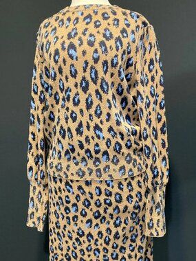 Ann Taylor Leopard Animal Print 2pc Co ord Set Outfit Skirt Sweater Size Large